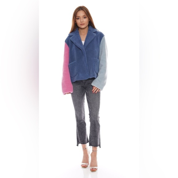 OLIVIA RUBIN Jackets & Blazers - Olivia Rubin Cass Coat Blue Pink Colorblock Faux Shearling Jacket Size 0